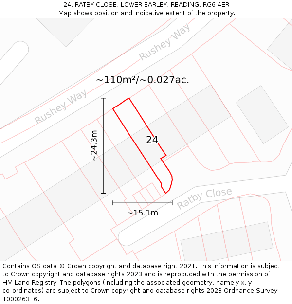 24, RATBY CLOSE, LOWER EARLEY, READING, RG6 4ER: Plot and title map