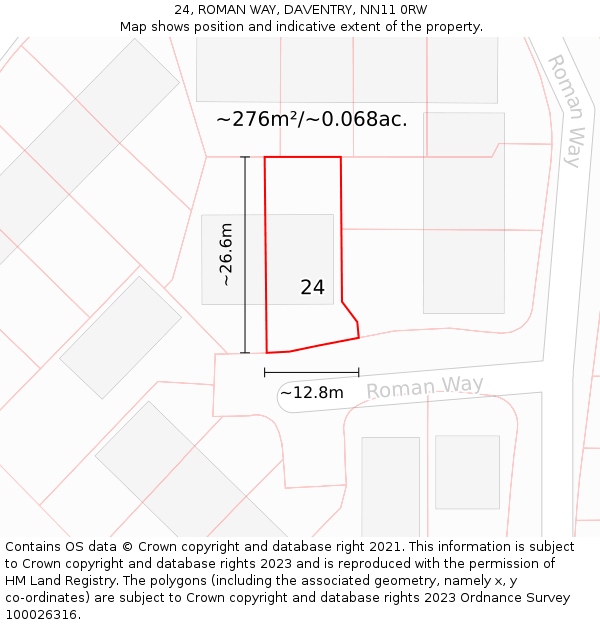 24, ROMAN WAY, DAVENTRY, NN11 0RW: Plot and title map