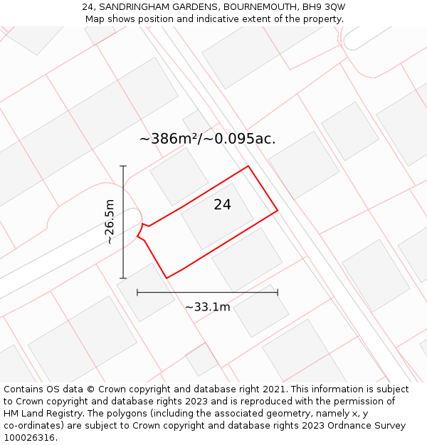 24, SANDRINGHAM GARDENS, BOURNEMOUTH, BH9 3QW: Plot and title map