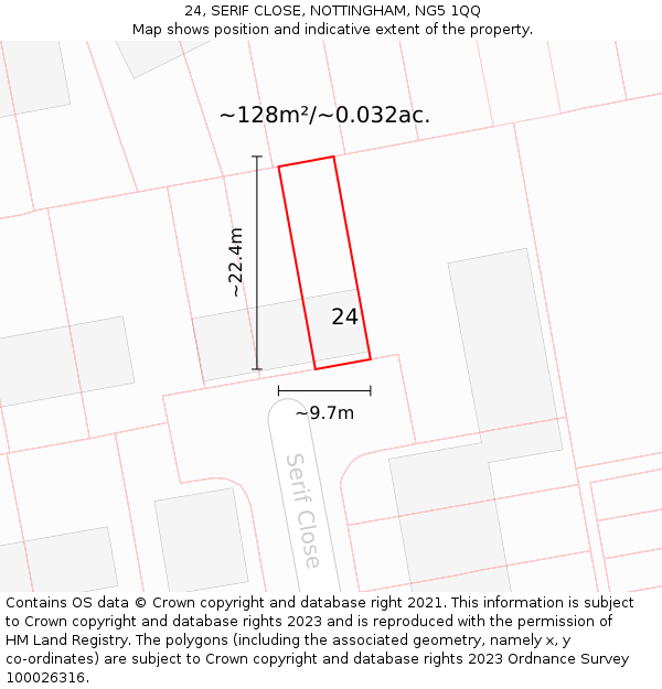 24, SERIF CLOSE, NOTTINGHAM, NG5 1QQ: Plot and title map