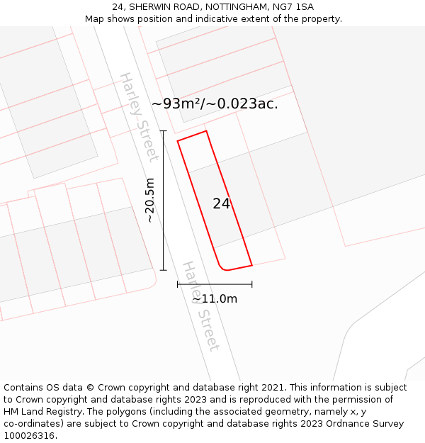24, SHERWIN ROAD, NOTTINGHAM, NG7 1SA: Plot and title map