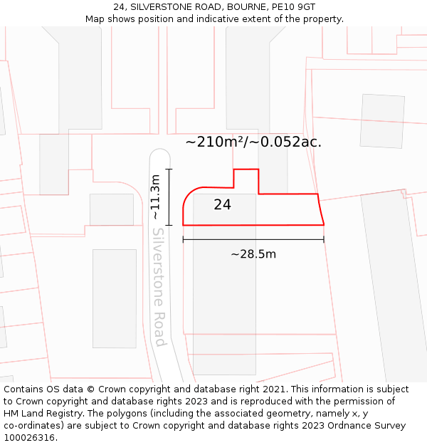 24, SILVERSTONE ROAD, BOURNE, PE10 9GT: Plot and title map