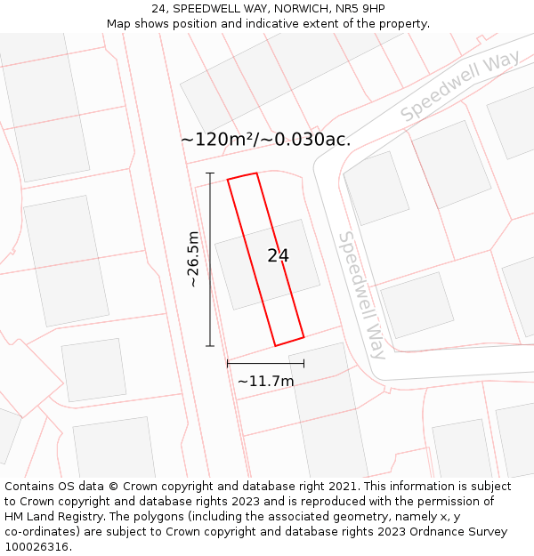 24, SPEEDWELL WAY, NORWICH, NR5 9HP: Plot and title map