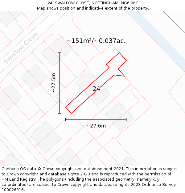 24, SWALLOW CLOSE, NOTTINGHAM, NG6 0NF: Plot and title map