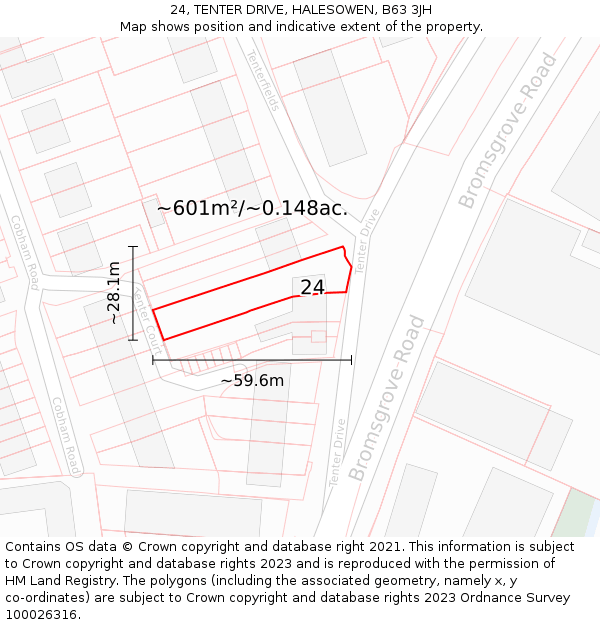 24, TENTER DRIVE, HALESOWEN, B63 3JH: Plot and title map