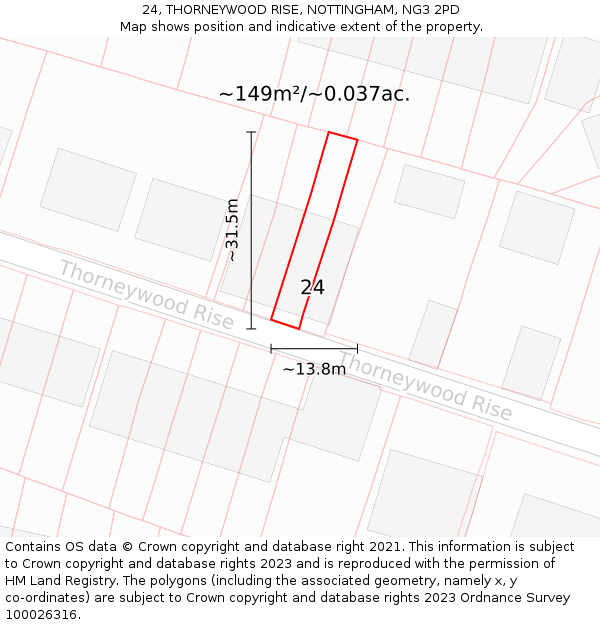 24, THORNEYWOOD RISE, NOTTINGHAM, NG3 2PD: Plot and title map