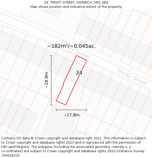 24, TRINITY STREET, NORWICH, NR2 2BQ: Plot and title map