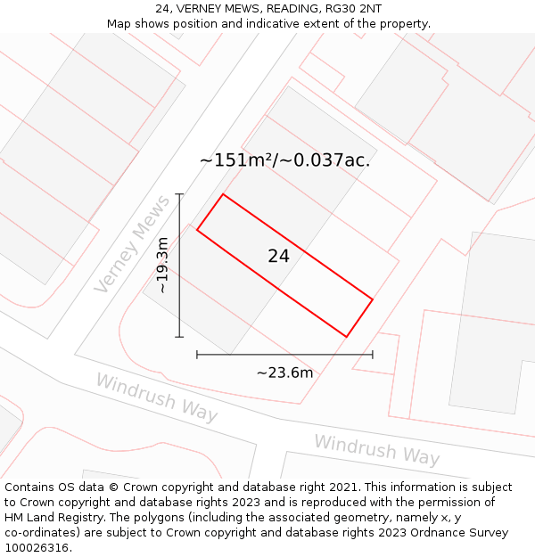 24, VERNEY MEWS, READING, RG30 2NT: Plot and title map