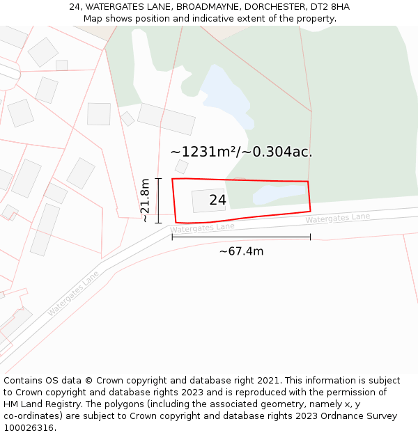 24, WATERGATES LANE, BROADMAYNE, DORCHESTER, DT2 8HA: Plot and title map