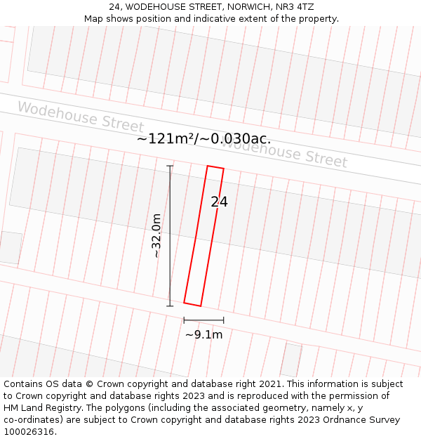 24, WODEHOUSE STREET, NORWICH, NR3 4TZ: Plot and title map