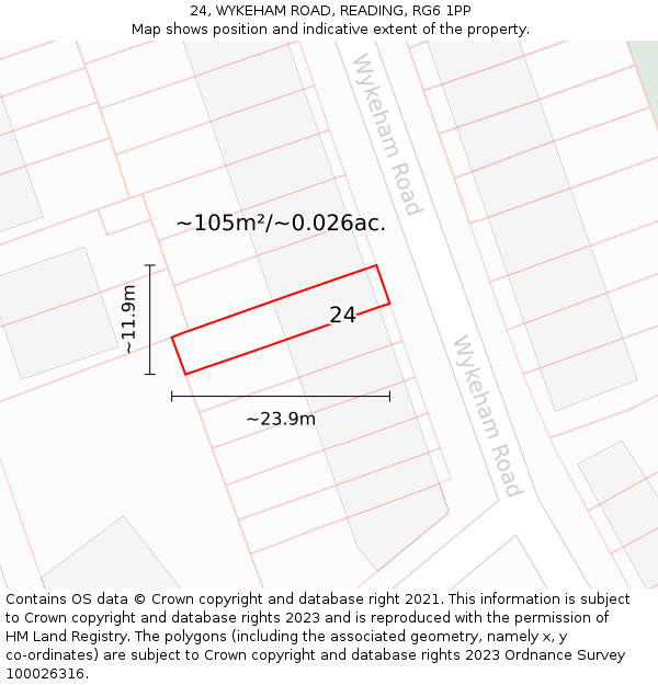 24, WYKEHAM ROAD, READING, RG6 1PP: Plot and title map