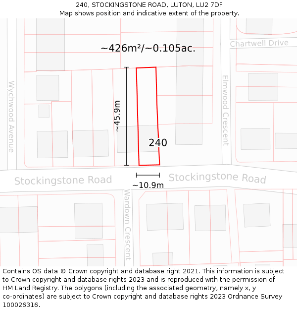 240, STOCKINGSTONE ROAD, LUTON, LU2 7DF: Plot and title map