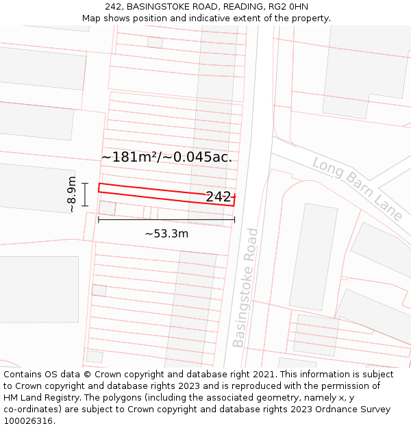 242, BASINGSTOKE ROAD, READING, RG2 0HN: Plot and title map