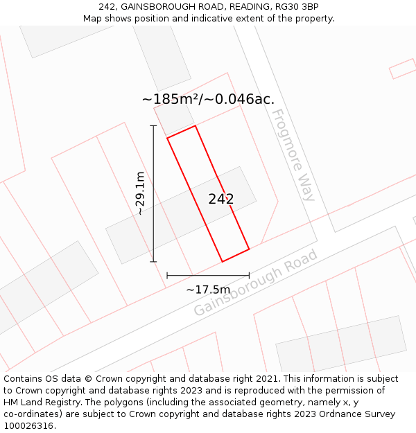 242, GAINSBOROUGH ROAD, READING, RG30 3BP: Plot and title map