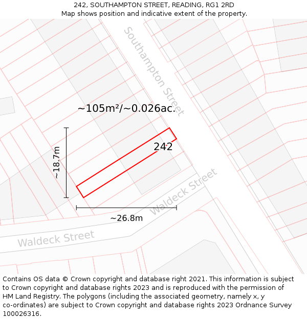 242, SOUTHAMPTON STREET, READING, RG1 2RD: Plot and title map