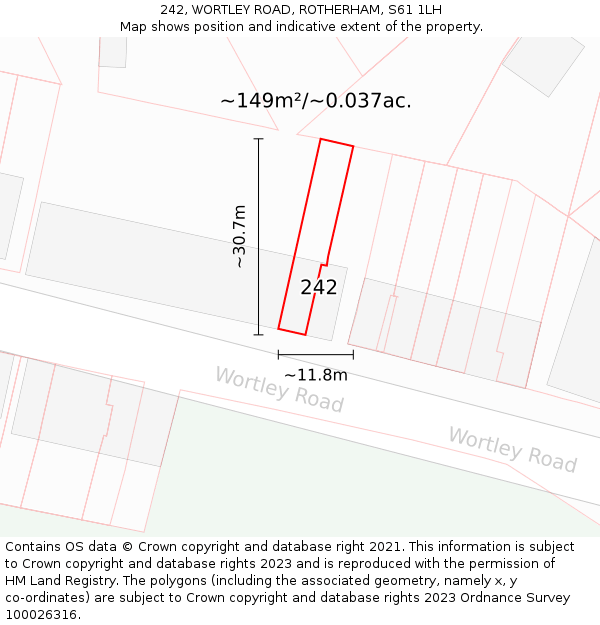 242, WORTLEY ROAD, ROTHERHAM, S61 1LH: Plot and title map