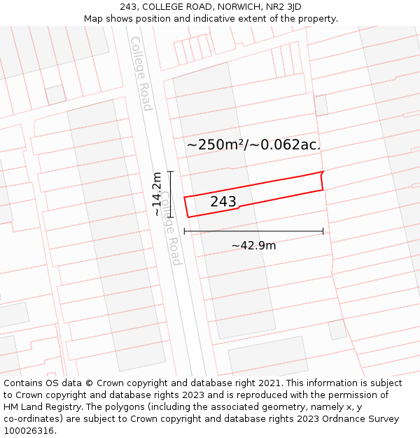 243, COLLEGE ROAD, NORWICH, NR2 3JD: Plot and title map