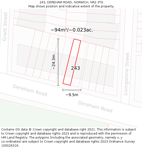 243, DEREHAM ROAD, NORWICH, NR2 3TG: Plot and title map