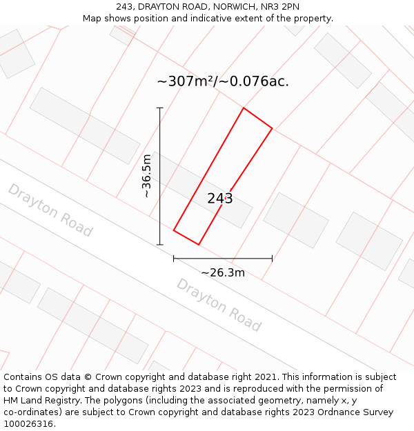 243, DRAYTON ROAD, NORWICH, NR3 2PN: Plot and title map
