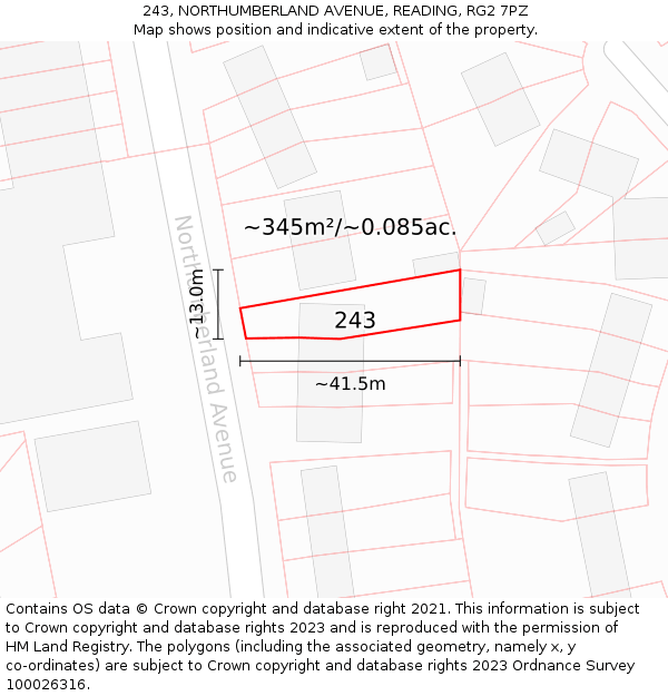 243, NORTHUMBERLAND AVENUE, READING, RG2 7PZ: Plot and title map