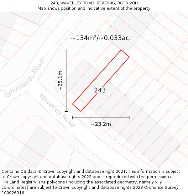 243, WAVERLEY ROAD, READING, RG30 2QH: Plot and title map