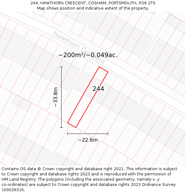 244, HAWTHORN CRESCENT, COSHAM, PORTSMOUTH, PO6 2TS: Plot and title map