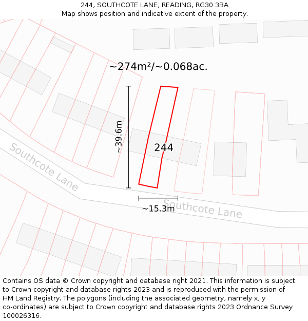 244, SOUTHCOTE LANE, READING, RG30 3BA: Plot and title map