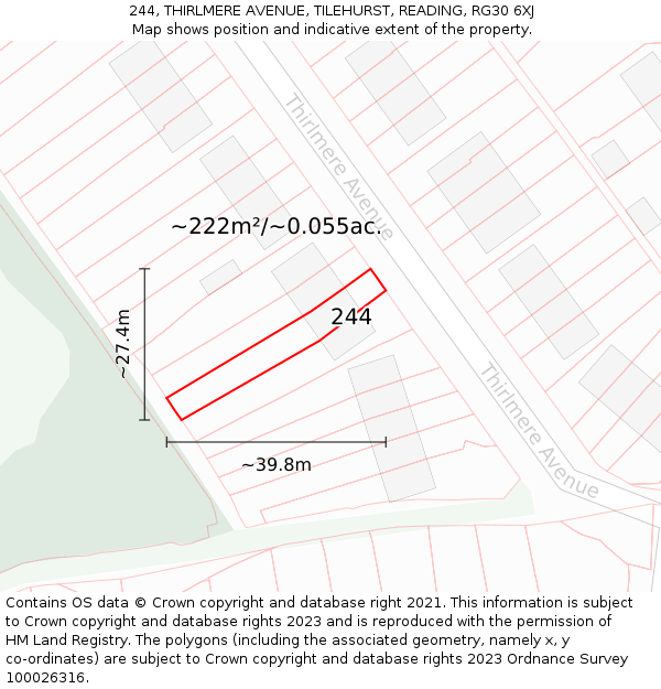 244, THIRLMERE AVENUE, TILEHURST, READING, RG30 6XJ: Plot and title map
