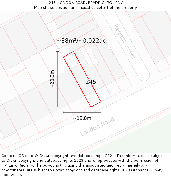 245, LONDON ROAD, READING, RG1 3NY: Plot and title map
