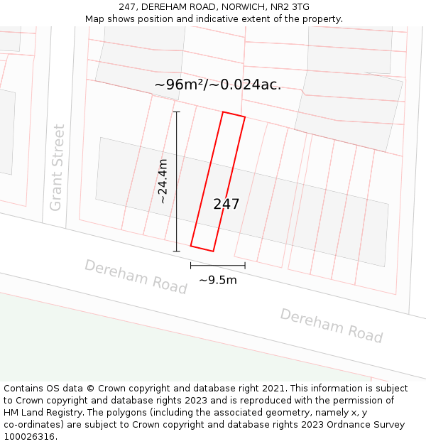 247, DEREHAM ROAD, NORWICH, NR2 3TG: Plot and title map