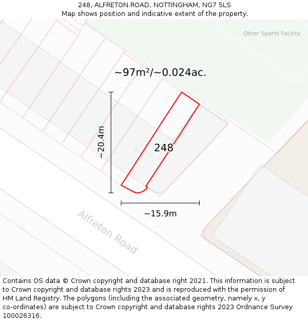 248, ALFRETON ROAD, NOTTINGHAM, NG7 5LS: Plot and title map