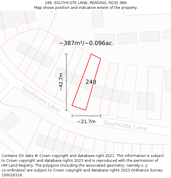 248, SOUTHCOTE LANE, READING, RG30 3BA: Plot and title map