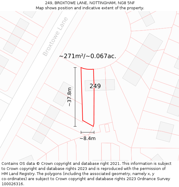 249, BROXTOWE LANE, NOTTINGHAM, NG8 5NF: Plot and title map