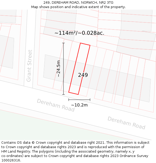 249, DEREHAM ROAD, NORWICH, NR2 3TG: Plot and title map