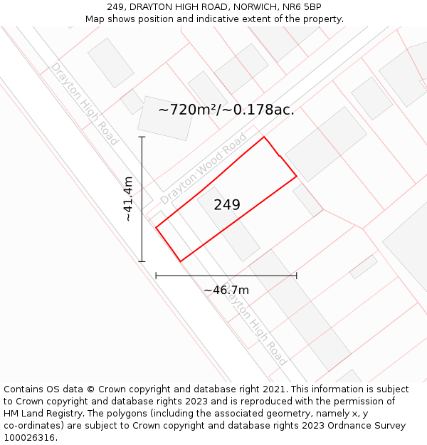 249, DRAYTON HIGH ROAD, NORWICH, NR6 5BP: Plot and title map