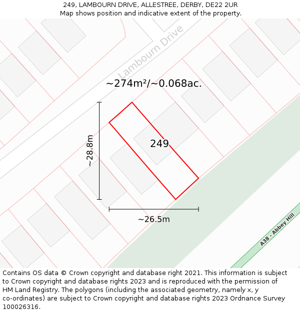 249, LAMBOURN DRIVE, ALLESTREE, DERBY, DE22 2UR: Plot and title map