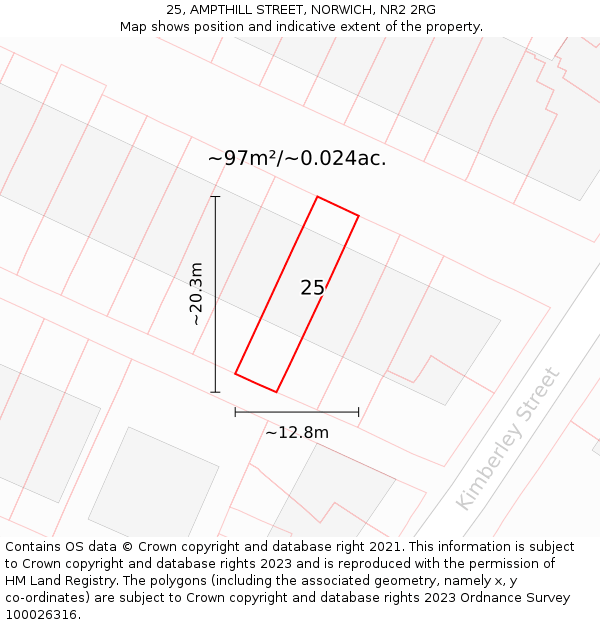 25, AMPTHILL STREET, NORWICH, NR2 2RG: Plot and title map