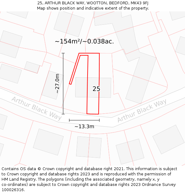 25, ARTHUR BLACK WAY, WOOTTON, BEDFORD, MK43 9FJ: Plot and title map