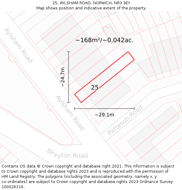 25, AYLSHAM ROAD, NORWICH, NR3 3EY: Plot and title map
