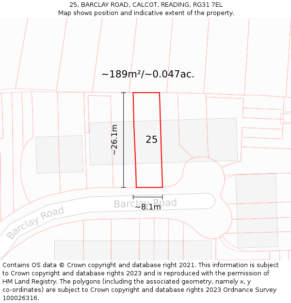 25, BARCLAY ROAD, CALCOT, READING, RG31 7EL: Plot and title map