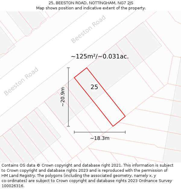 25, BEESTON ROAD, NOTTINGHAM, NG7 2JS: Plot and title map
