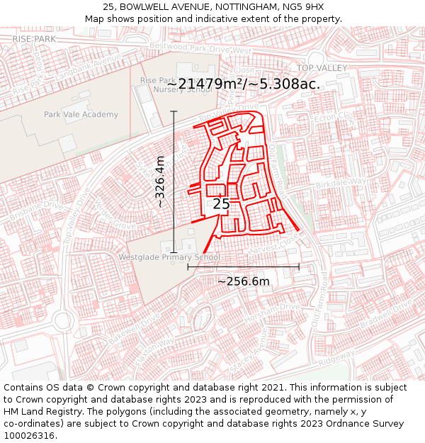 25, BOWLWELL AVENUE, NOTTINGHAM, NG5 9HX: Plot and title map
