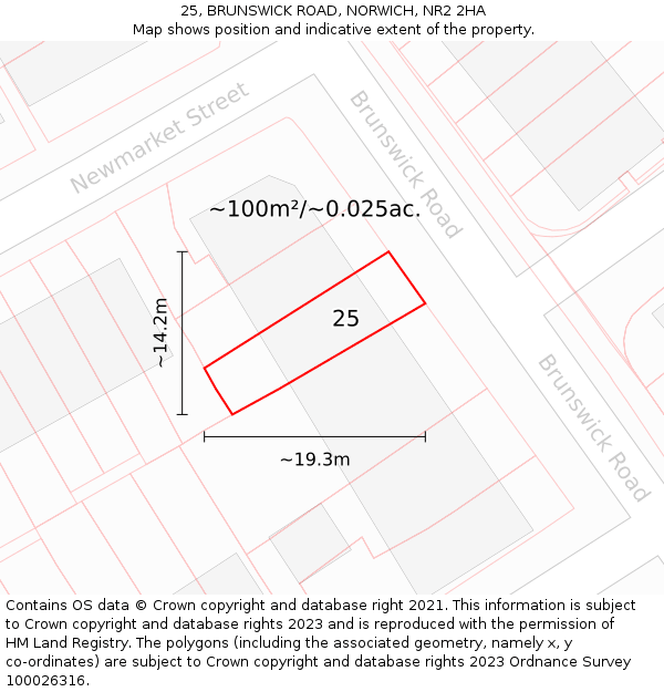 25, BRUNSWICK ROAD, NORWICH, NR2 2HA: Plot and title map