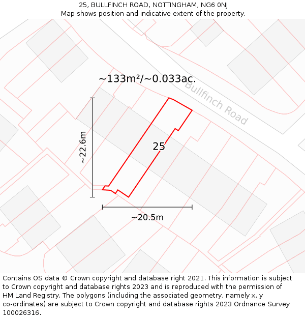 25, BULLFINCH ROAD, NOTTINGHAM, NG6 0NJ: Plot and title map