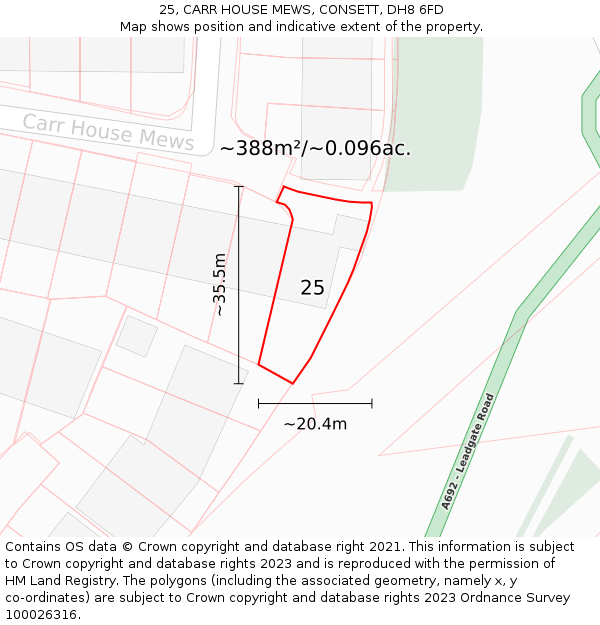 25, CARR HOUSE MEWS, CONSETT, DH8 6FD: Plot and title map