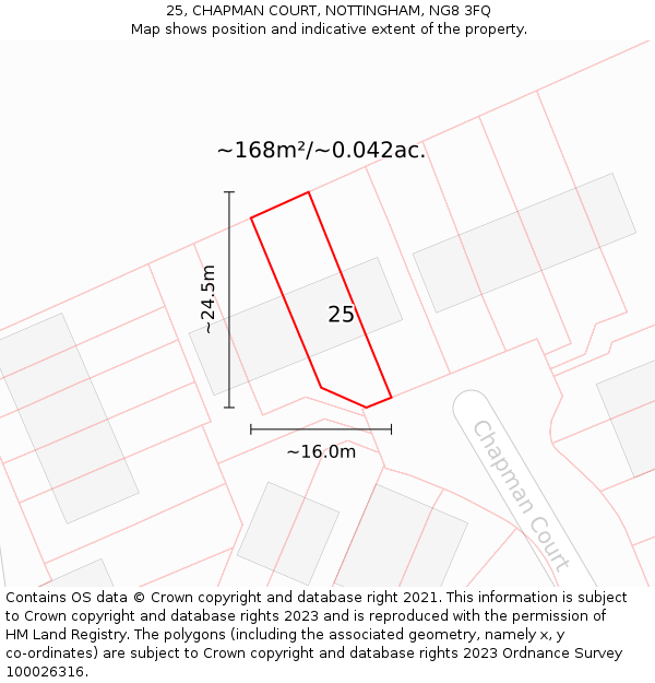 25, CHAPMAN COURT, NOTTINGHAM, NG8 3FQ: Plot and title map