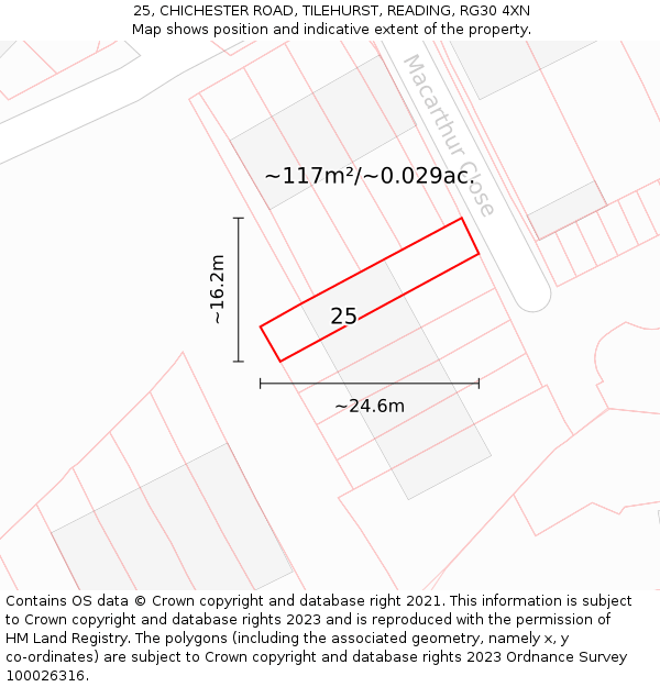 25, CHICHESTER ROAD, TILEHURST, READING, RG30 4XN: Plot and title map
