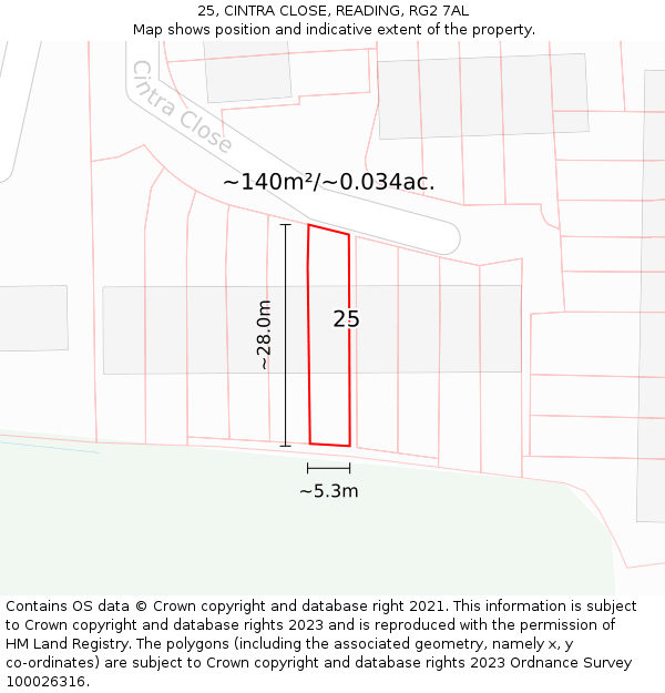 25, CINTRA CLOSE, READING, RG2 7AL: Plot and title map