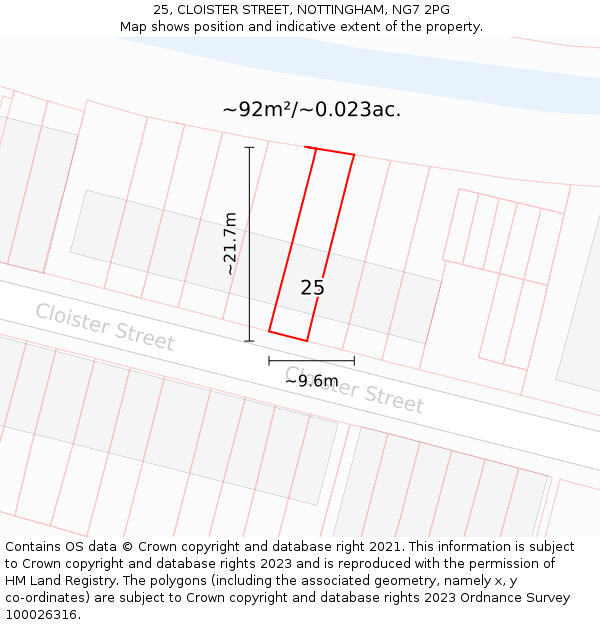 25, CLOISTER STREET, NOTTINGHAM, NG7 2PG: Plot and title map