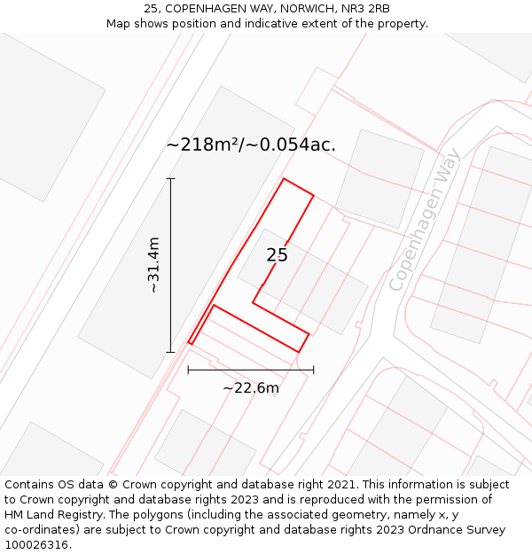 25, COPENHAGEN WAY, NORWICH, NR3 2RB: Plot and title map